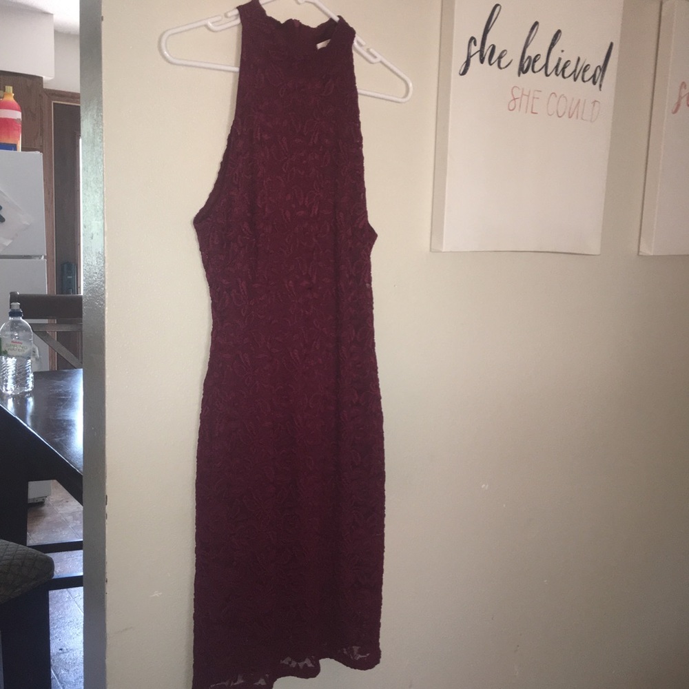 Burgundy High Neck Dress